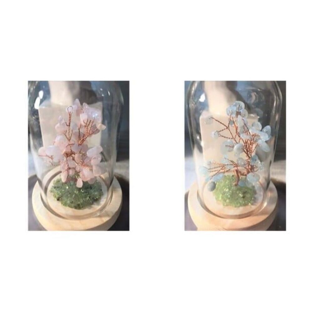 Gemstone Tree in Dome - Your Choice Aquamarine or Rose Quartz